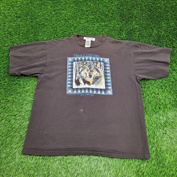 Vintage 1994 Aztec Wolf Shirt 2XL 25x28 Faded Black Portrait - Picture 1 of 16